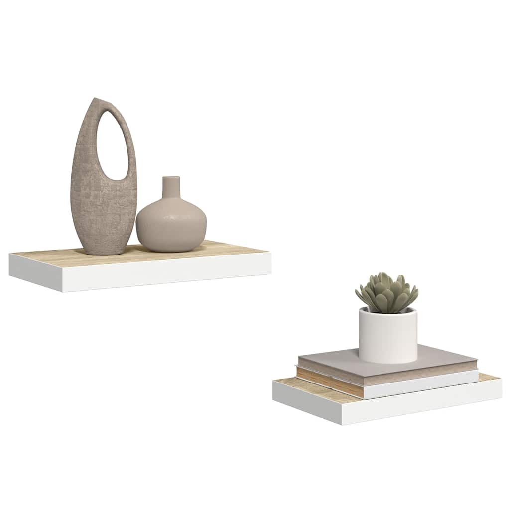 vidaXL Ράφια Τοίχου 2 τεμ. Δρυς/Άσπρο 40x23,5x3,8 εκ. MDF