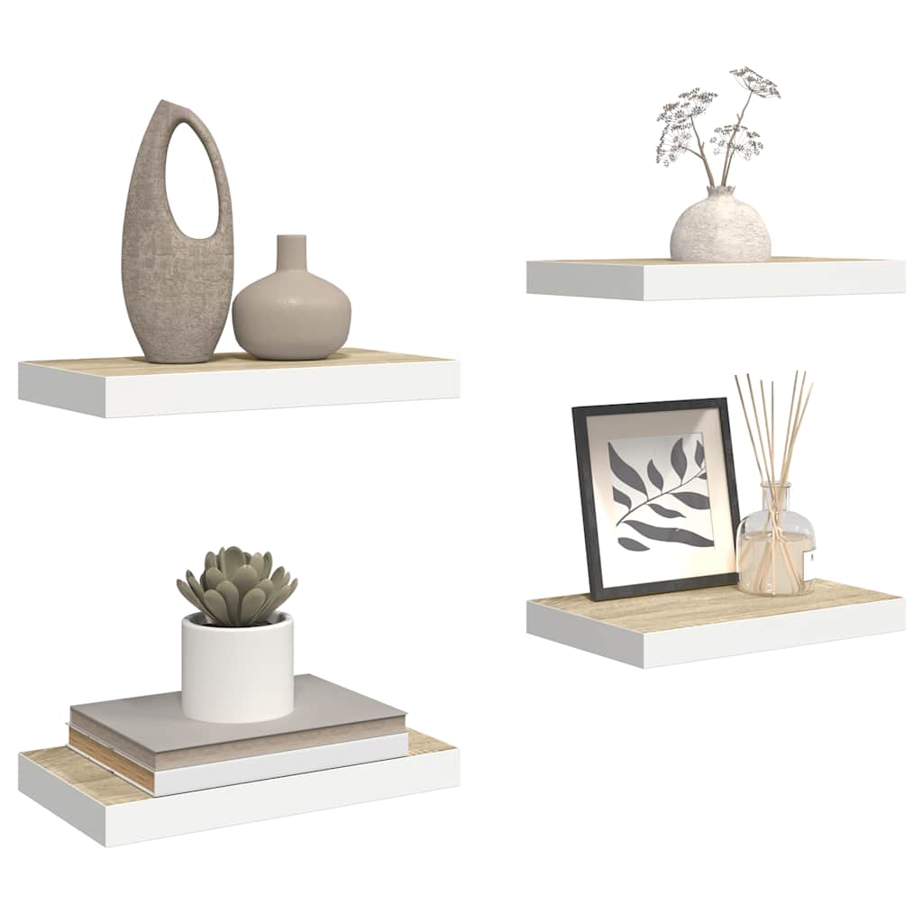 vidaXL Ράφια Τοίχου 4 τεμ. Δρυς/Άσπρο 40x23,5x3,8 εκ. MDF