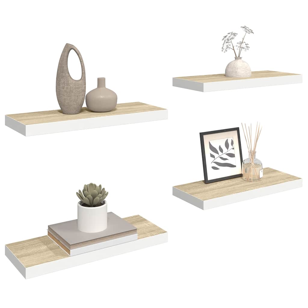 vidaXL Ράφια Τοίχου 4 τεμ. Δρυς/Άσπρο 60x23,5x3,8 εκ. MDF
