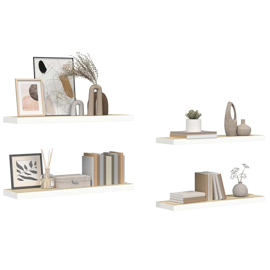 vidaXL Ράφια Τοίχου 4 τεμ. Δρυς/Λευκό 80x23,5x3,8 εκ. MDF