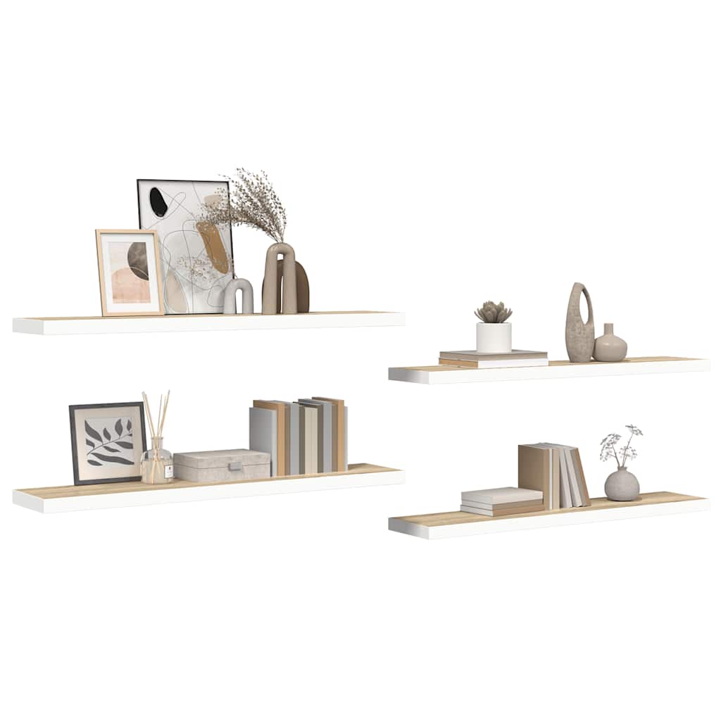 vidaXL Ράφια Τοίχου 4 τεμ. Δρυς/Λευκό 120x23,5x3,8 εκ. MDF