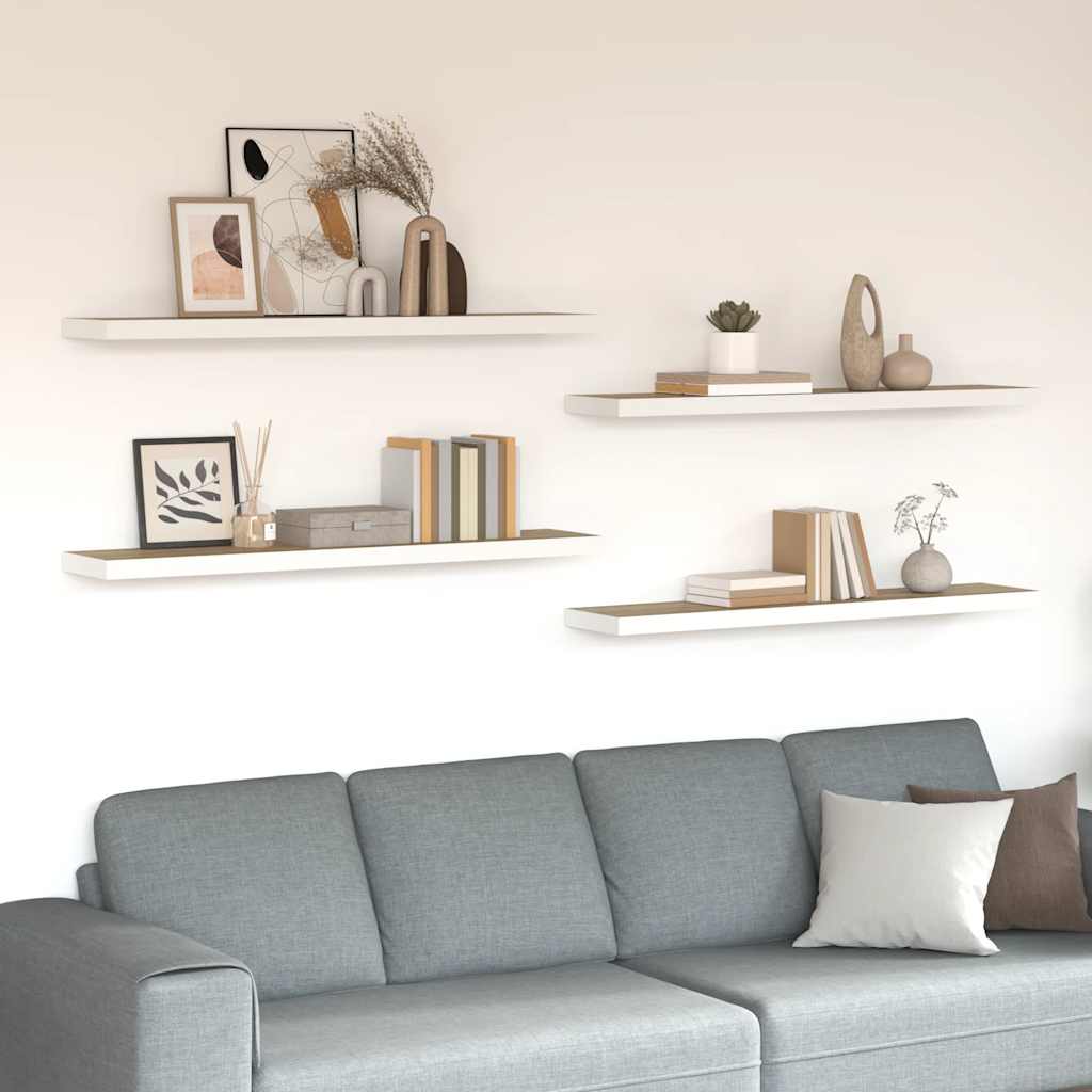 vidaXL Ράφια Τοίχου 4 τεμ. Δρυς/Λευκό 120x23,5x3,8 εκ. MDF