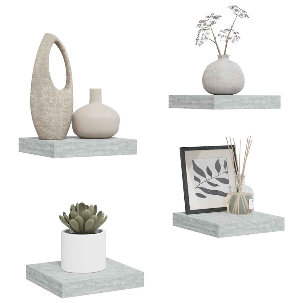 vidaXL Ράφια Τοίχου 4 τεμ. Γκρι Σκυροδέματος 23x23,5x3,8 εκ. MDF