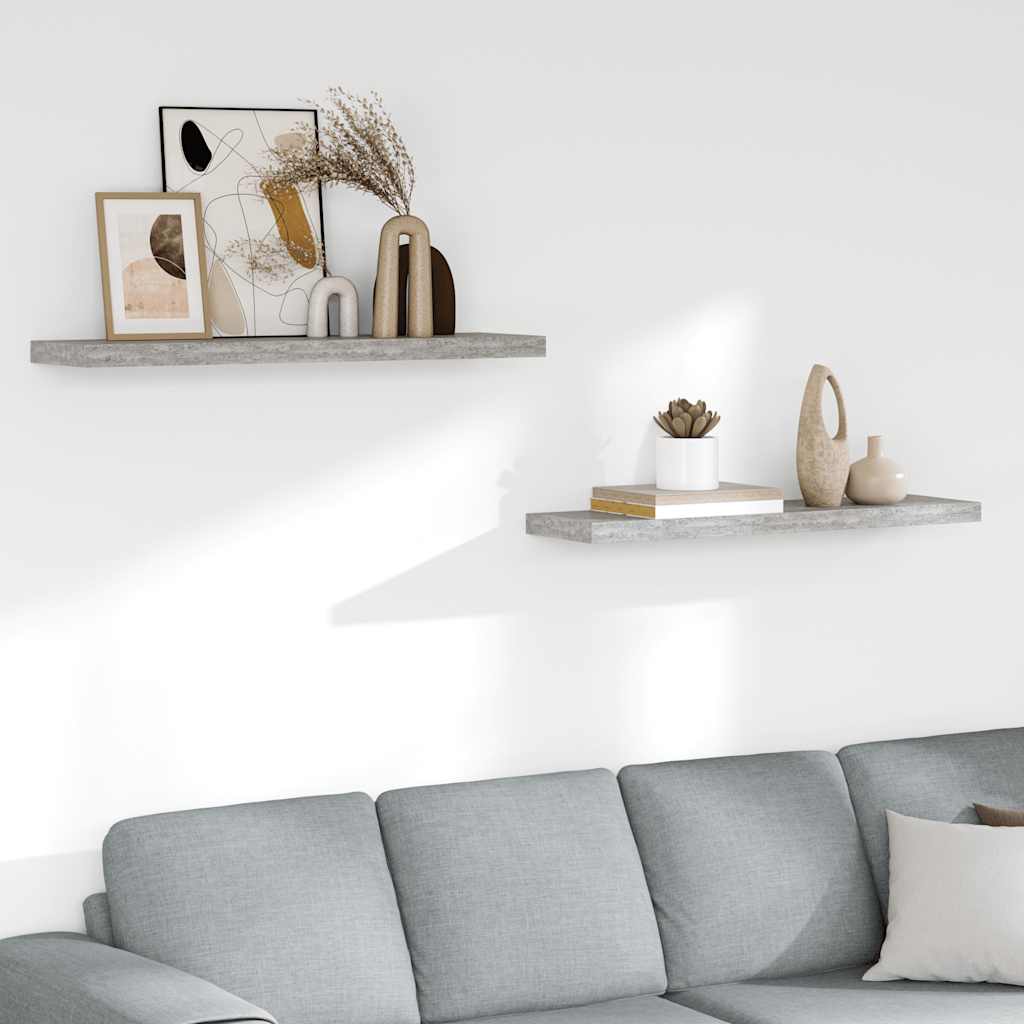 vidaXL Ράφια Τοίχου 2 τεμ. Γκρι Σκυροδέματος 90 x 23,5 x 3,8 εκ. MDF