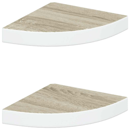 vidaXL Ράφια Τοίχου Γωνιακά 2 τεμ. Δρυς/Λευκό 25 x 25 x 3,8 εκ από MDF