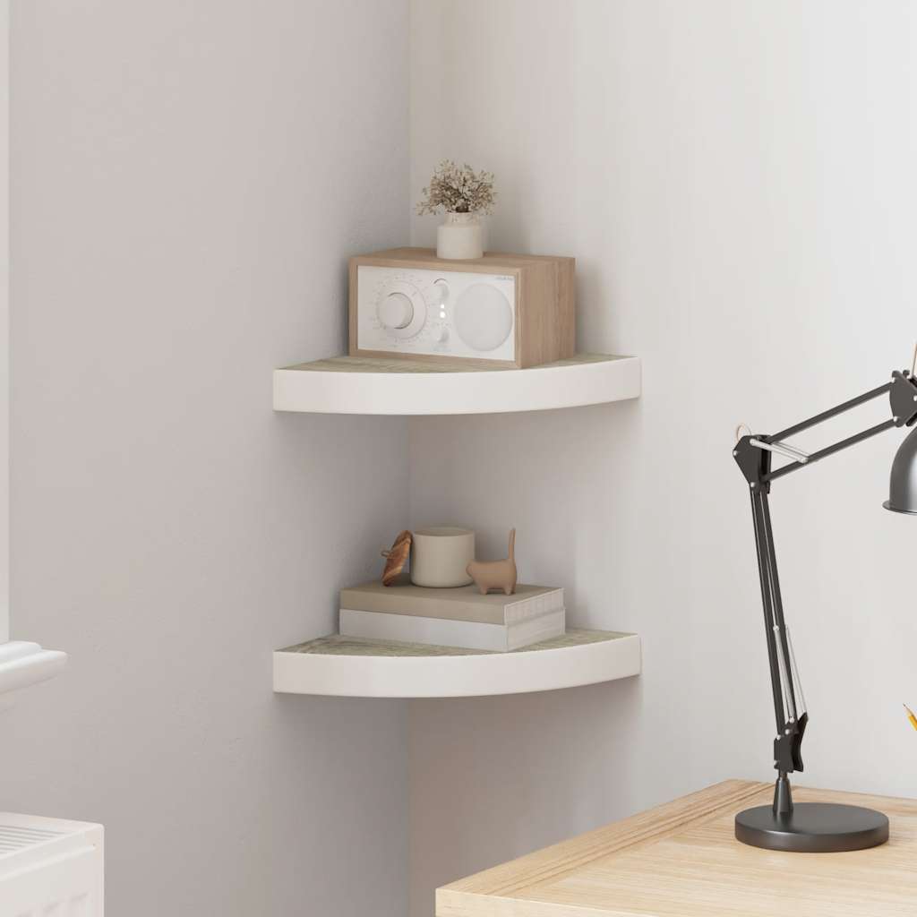 vidaXL Ράφια Τοίχου Γωνιακά 2 τεμ. Δρυς/Λευκό 25 x 25 x 3,8 εκ από MDF