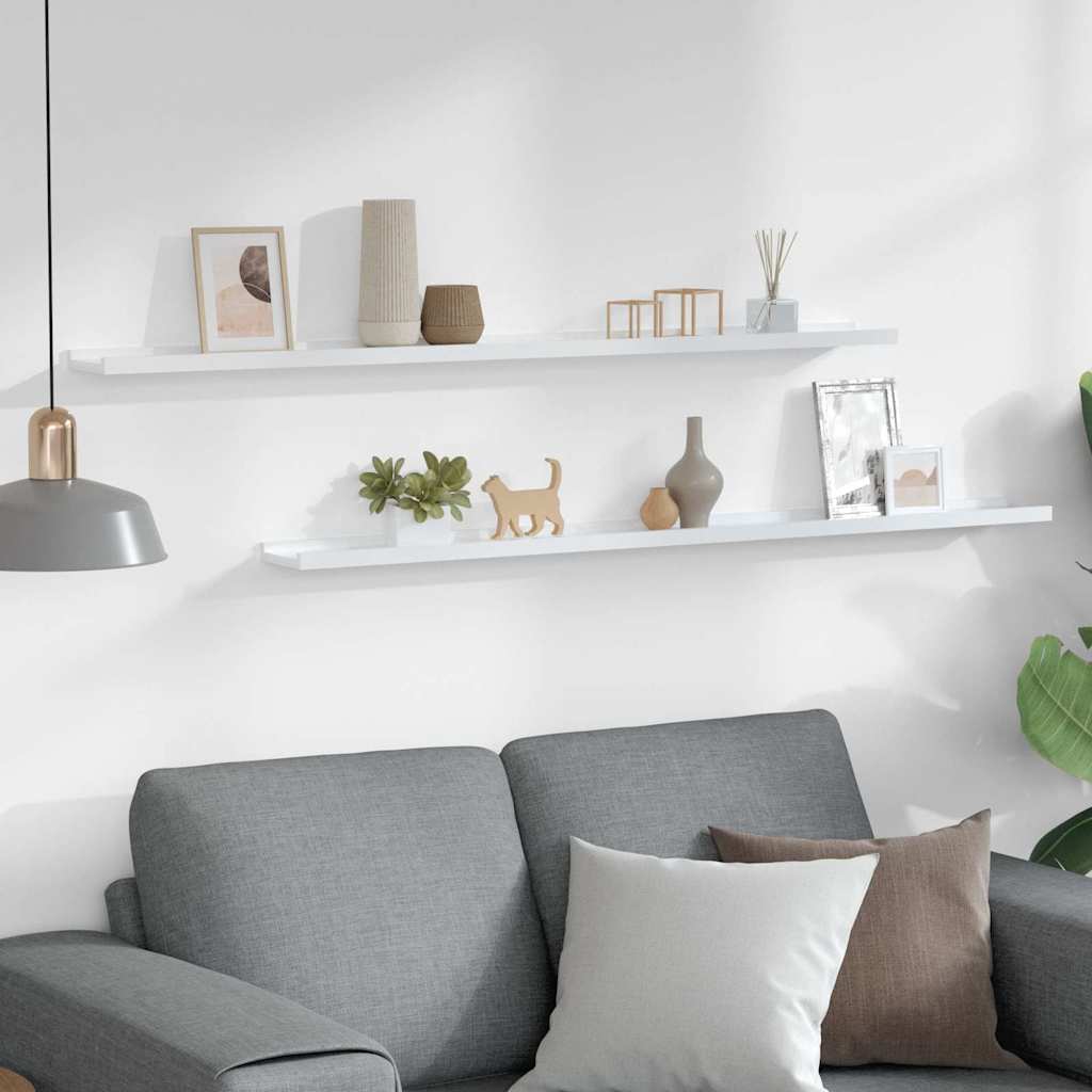 vidaXL Ράφια Τοίχου 2 τεμ. Γυαλιστερό Λευκό 115 x 9 x 3 εκ.
