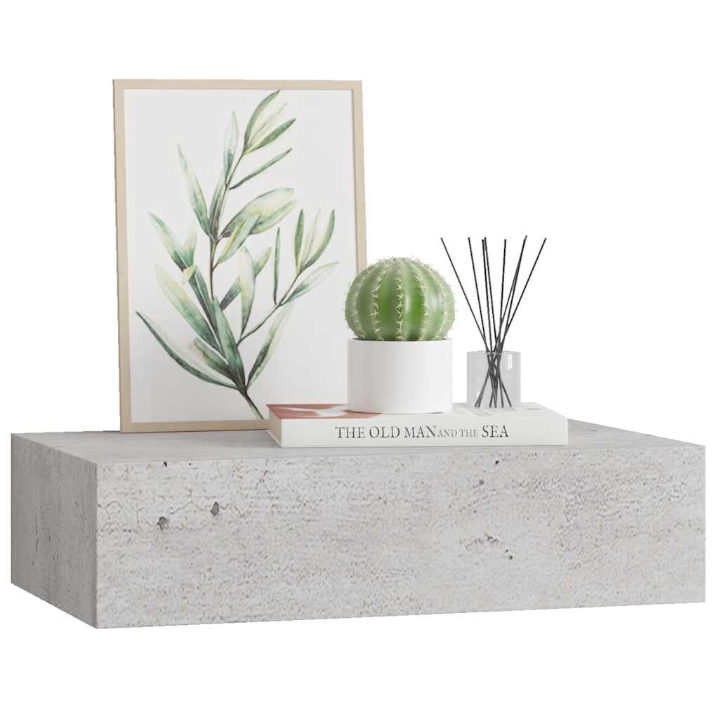 vidaXL Ράφι Επιτοίχιο με Συρτάρι Γκρι Σκυρ. 40 x 23,5 x 10 εκ. από MDF