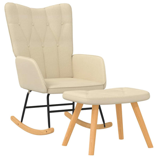 vidaXL Πολυθρόνα Κουνιστή Κρεμ Υφασμάτινη με Σκαμπό