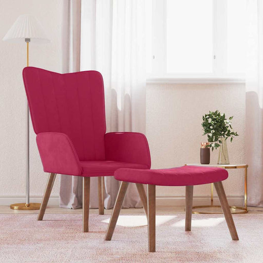 vidaXL Πολυθρόνα Relax Μπορντό Βελούδινη με Σκαμπό