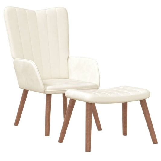 vidaXL Πολυθρόνα Relax Λευκό Κρεμ Βελούδινη με Σκαμπό