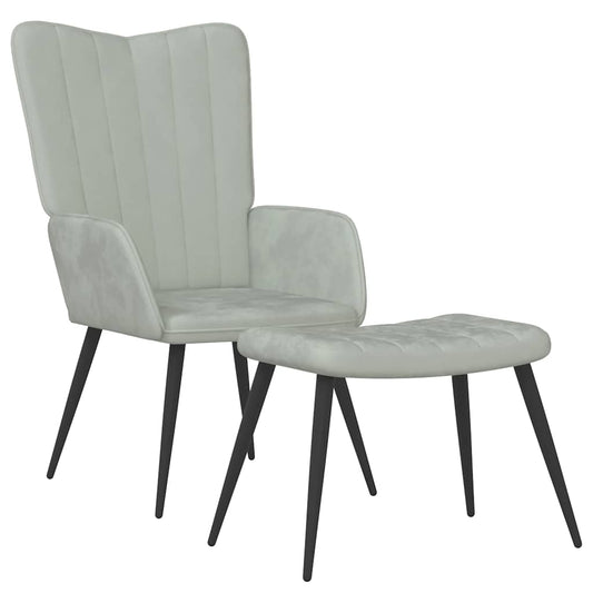 vidaXL Πολυθρόνα Relax Ανοιχτό Γκρι Βελούδινη με Σκαμπό