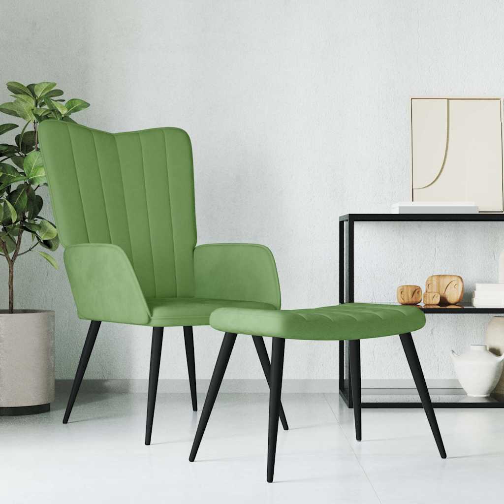 vidaXL Πολυθρόνα Relax Ανοιχτό Πράσινο Βελούδινη με Σκαμπό