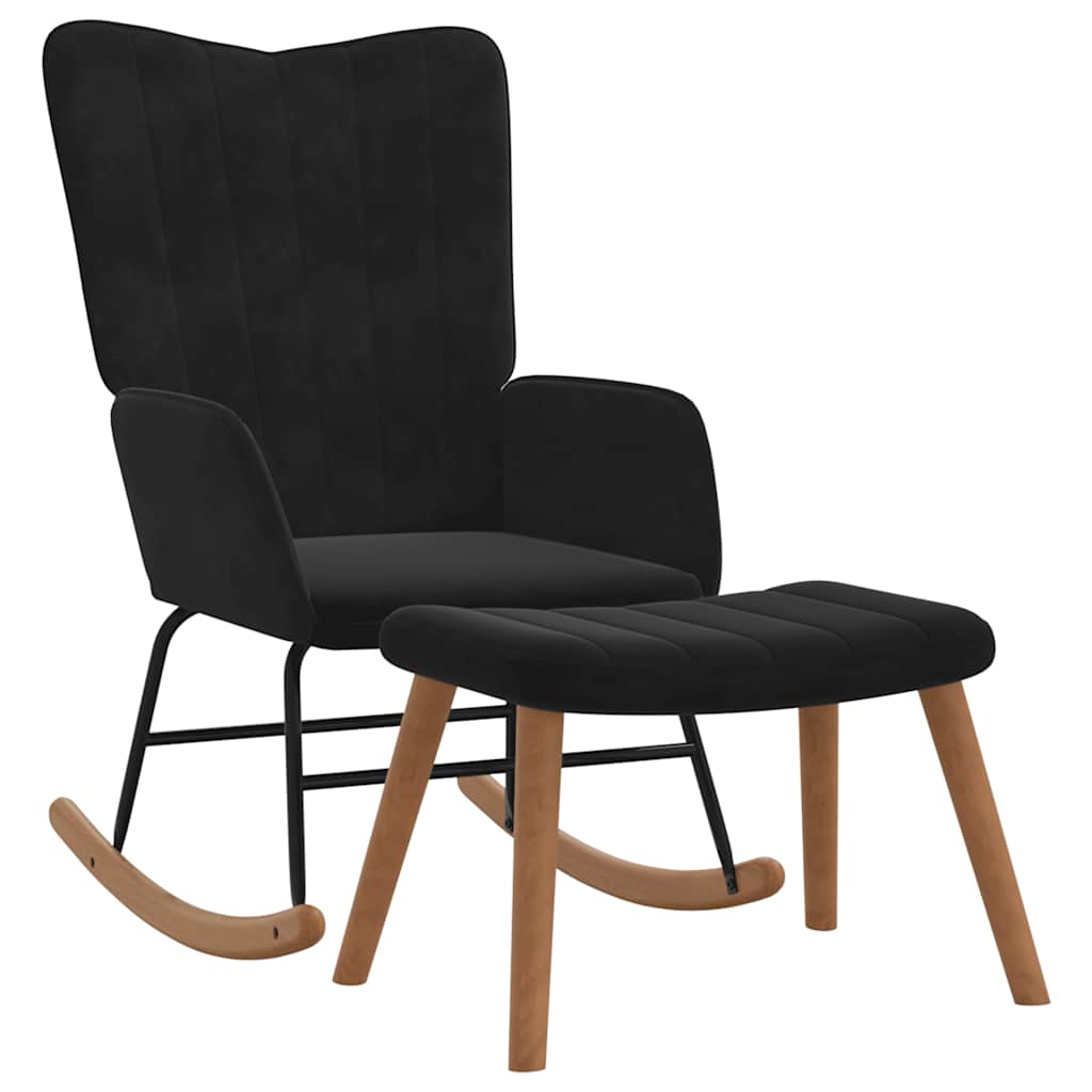 vidaXL Πολυθρόνα Κουνιστή Μαύρη Βελούδινη με Σκαμπό