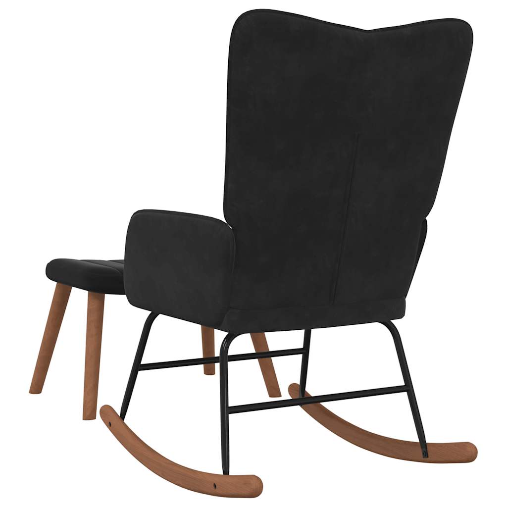 vidaXL Πολυθρόνα Κουνιστή Μαύρη Βελούδινη με Σκαμπό