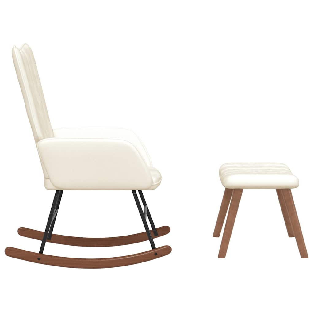 vidaXL Πολυθρόνα Κουνιστή Λευκό Κρεμ Βελούδινη με Σκαμπό