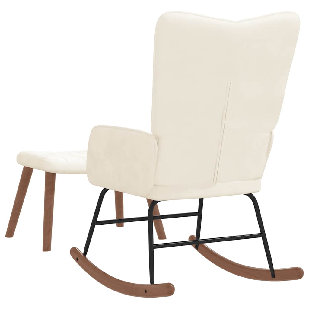 vidaXL Πολυθρόνα Κουνιστή Λευκό Κρεμ Βελούδινη με Σκαμπό