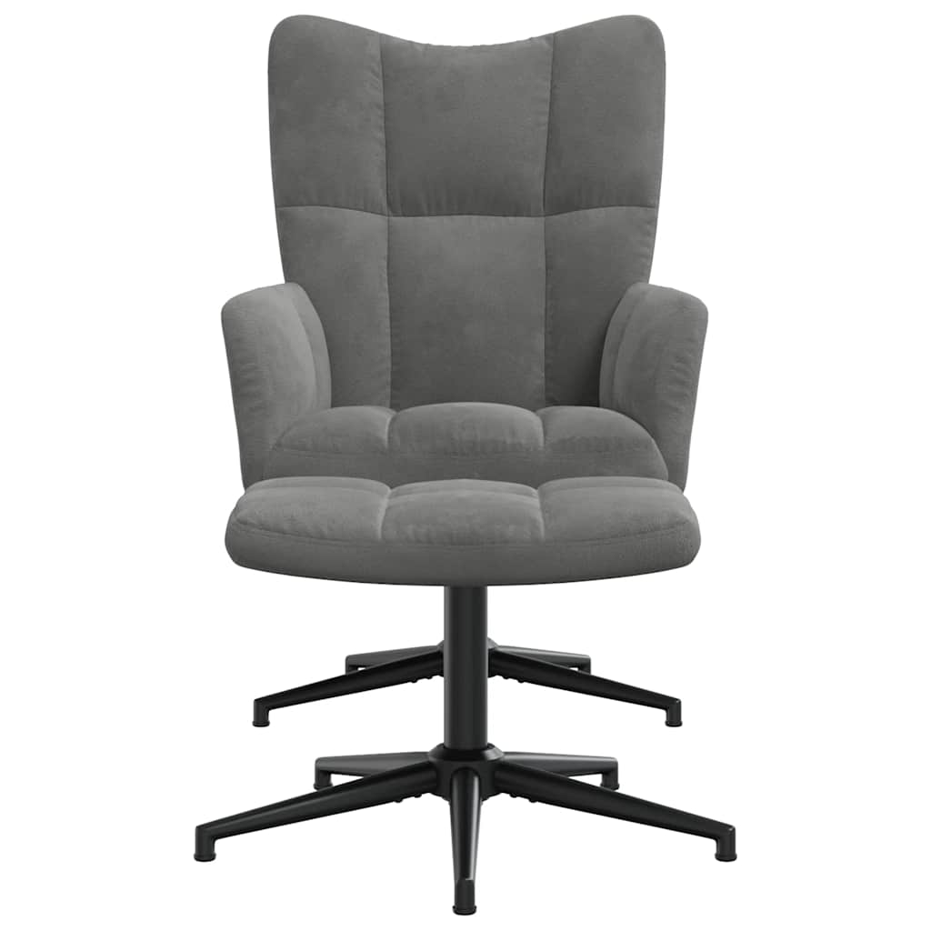 vidaXL Πολυθρόνα Relax Σκούρο Γκρι Βελούδινη με Σκαμπό