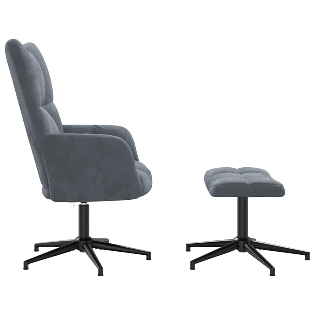 vidaXL Πολυθρόνα Relax Σκούρο Γκρι Βελούδινη με Σκαμπό