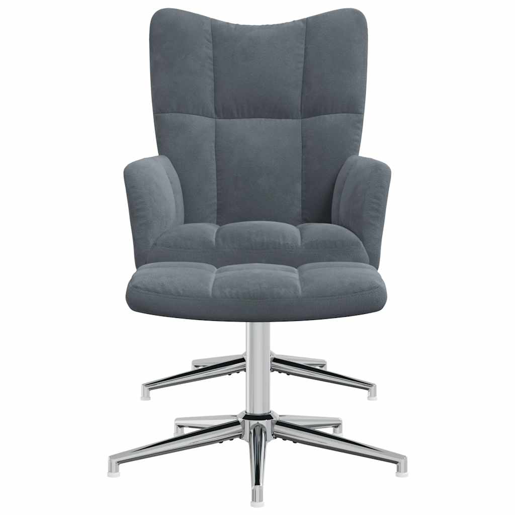 vidaXL Πολυθρόνα Relax Σκούρο Γκρι Βελούδινη με Σκαμπό