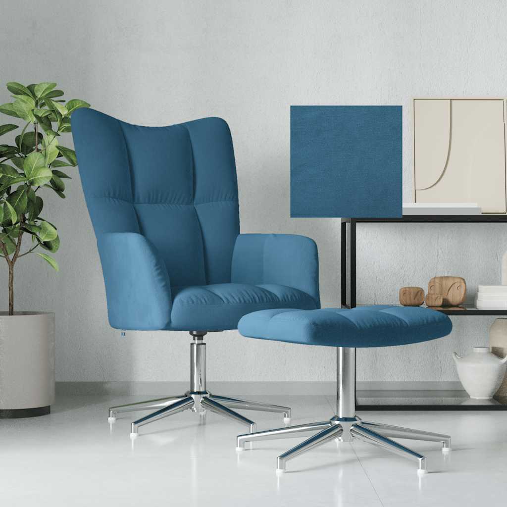 vidaXL Πολυθρόνα Relax Μπλε Βελούδινη με Σκαμπό