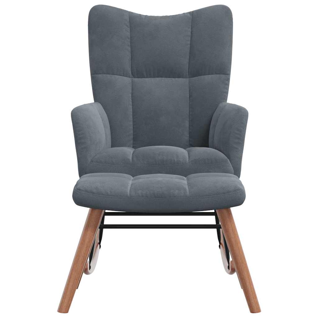 vidaXL Πολυθρόνα Κουνιστή Σκούρο Γκρι Βελούδινη με Σκαμπό