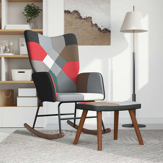 vidaXL Πολυθρόνα Κουνιστή Σχέδιο Patchwork Υφασμάτινη με Σκαμπό