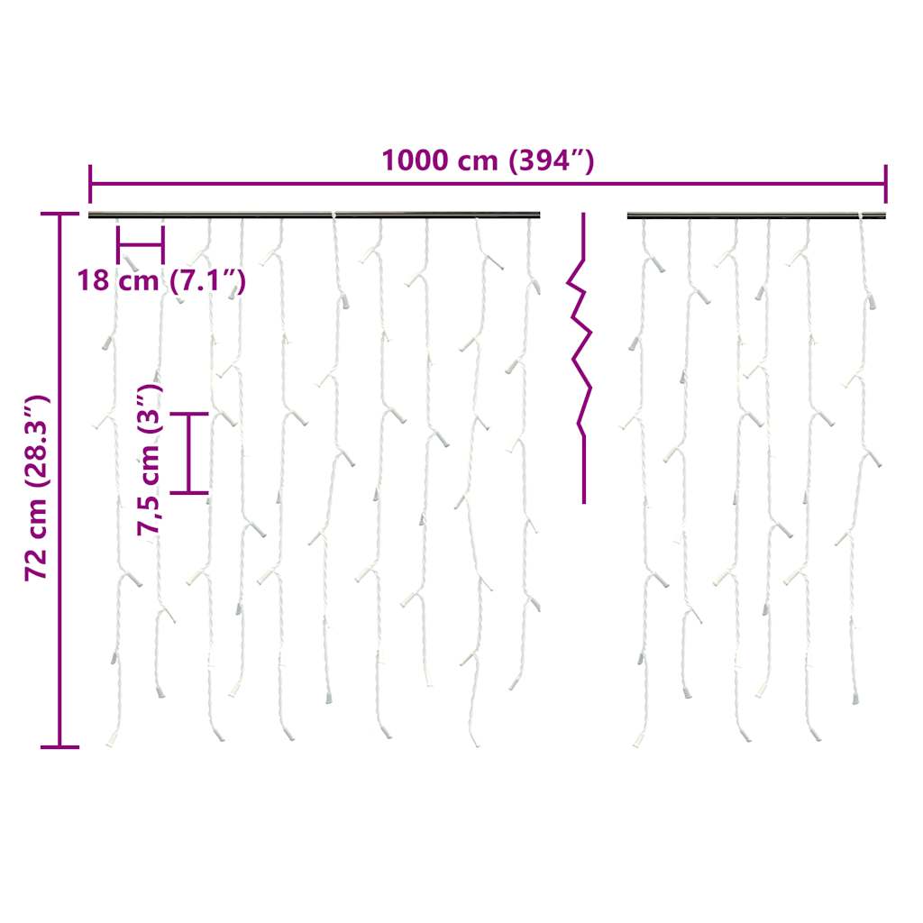 vidaXL Κουρτίνα LED Φωτάκια Σταλακτίτες 10 μ. 400 LED Μπλε 8 Λειτ.