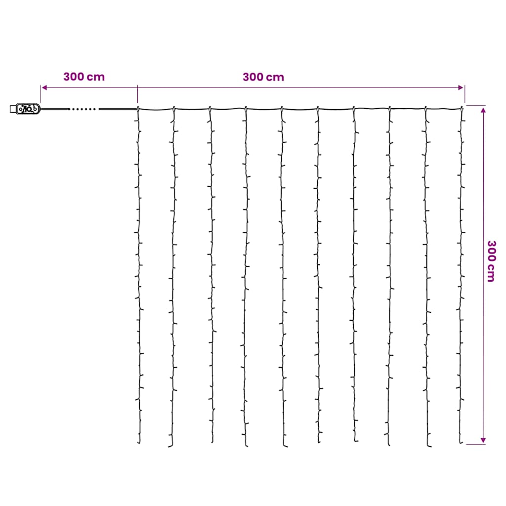 vidaXL Κουρτίνα LED Φωτάκια 300 LED Θερμό Λευκό 3 x 3 μ. 8 Λειτουργίες