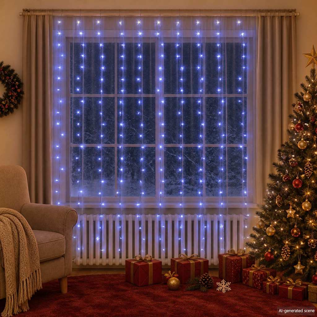 vidaXL Κουρτίνα LED Φωτάκια 300 LED Μπλε 3 x 3 μ. 8 Λειτουργίες