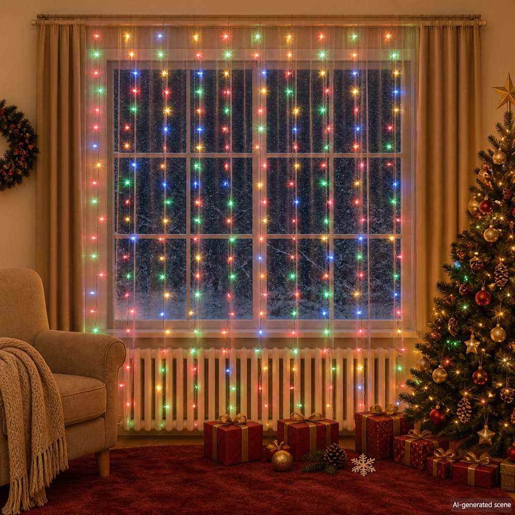 vidaXL Κουρτίνα LED Φωτάκια 300 LED Πολύχρωμα 3 x 3 μ. 8 Λειτουργίες