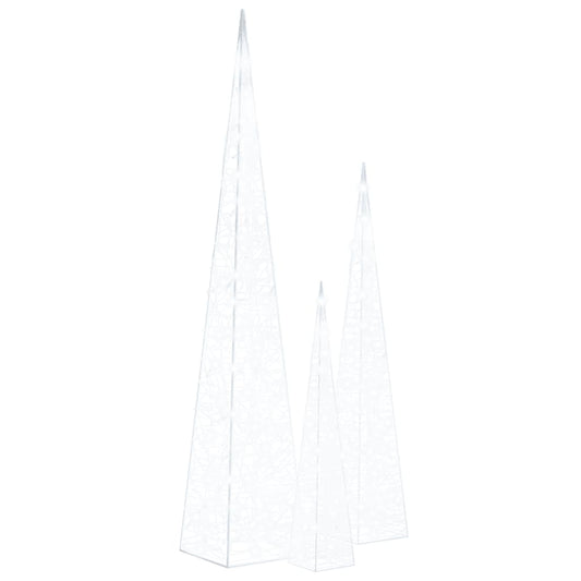 vidaXL Κώνοι Διακοσμητικοί LED Ακρυλικοί Σετ Ψυχρό Λευκό 60/90/120 εκ