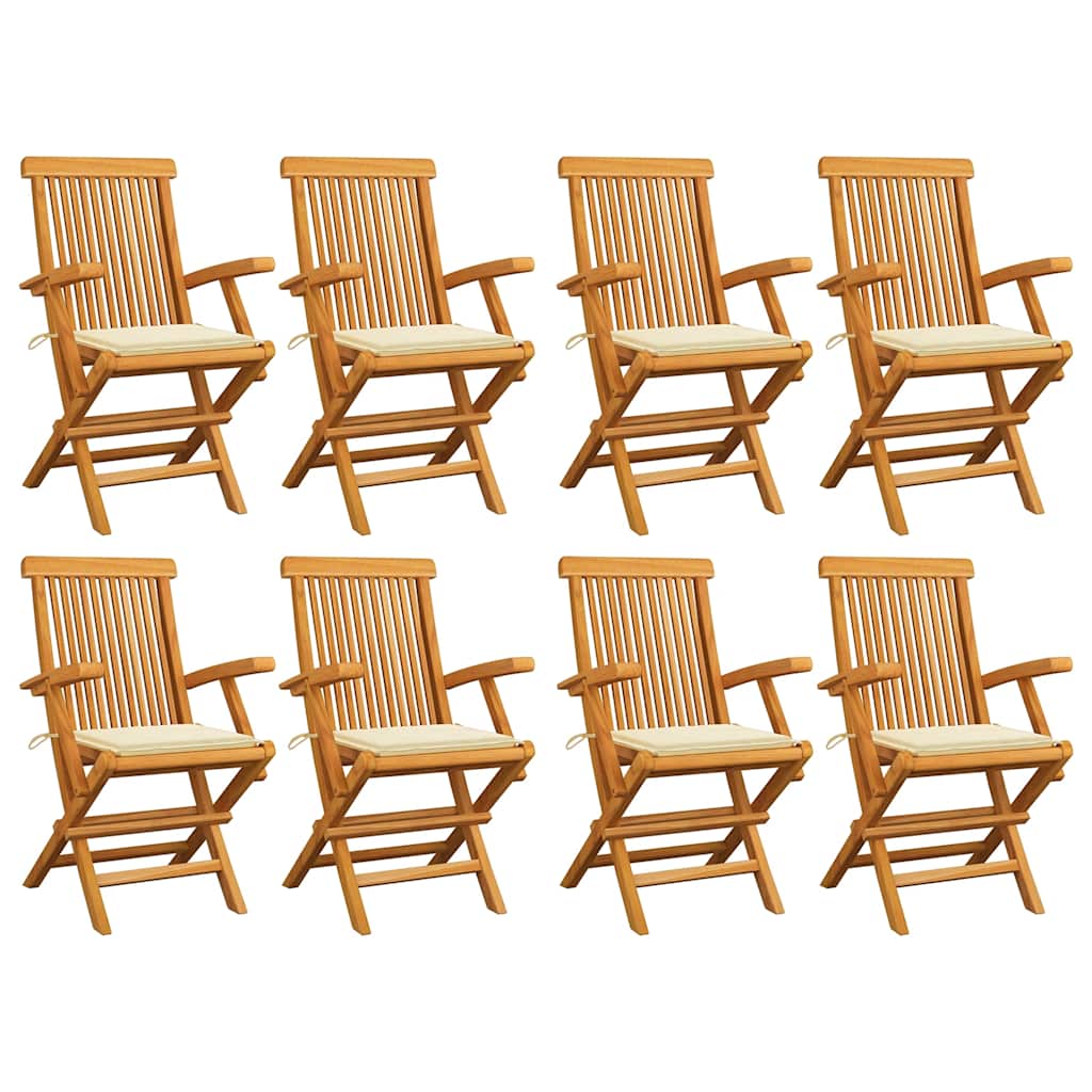 vidaXL Καρέκλες Κήπου 8 τεμ. από Μασίφ Ξύλο Teak με Κρεμ Μαξιλάρια