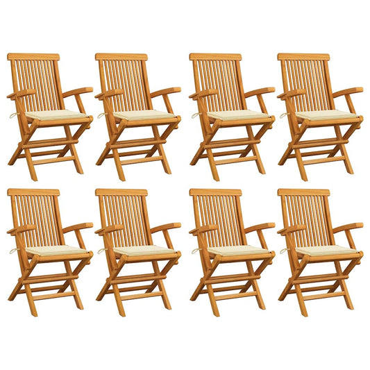 vidaXL Καρέκλες Κήπου 8 τεμ. από Μασίφ Ξύλο Teak με Κρεμ Μαξιλάρια