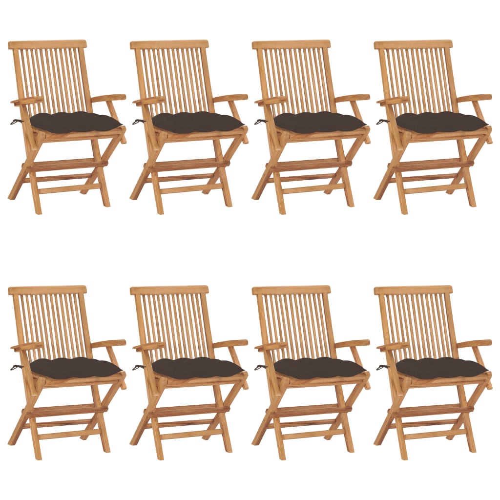 vidaXL Καρέκλες Κήπου 8 τεμ. από Μασίφ Ξύλο Teak με Taupe Μαξιλάρια