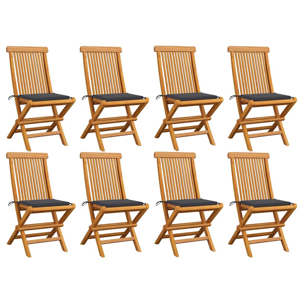 vidaXL Καρέκλες Κήπου 8 τεμ. από Μασίφ Ξύλο Teak με Ανθρακί Μαξιλάρια