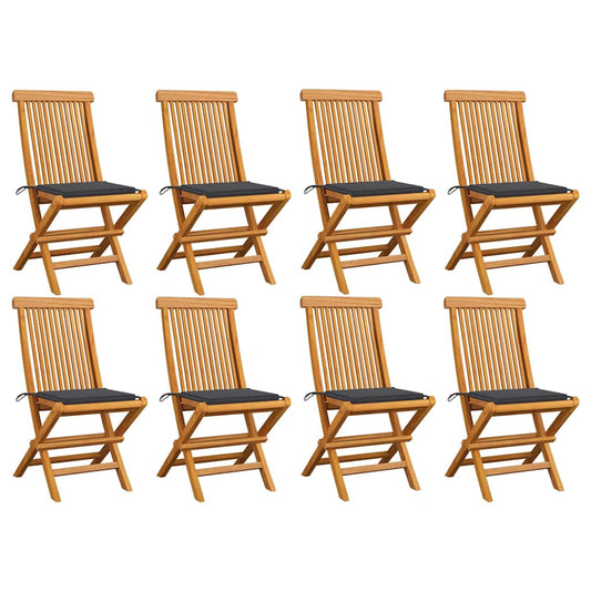 vidaXL Καρέκλες Κήπου 8 τεμ. από Μασίφ Ξύλο Teak με Ανθρακί Μαξιλάρια