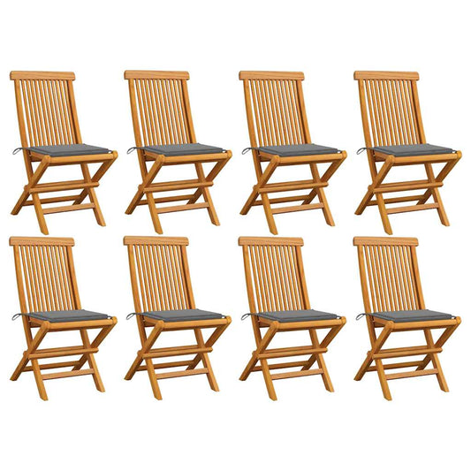 vidaXL Καρέκλες Κήπου 8 τεμ. Μασίφ Ξύλο Teak με Γκρι Μαξιλάρια