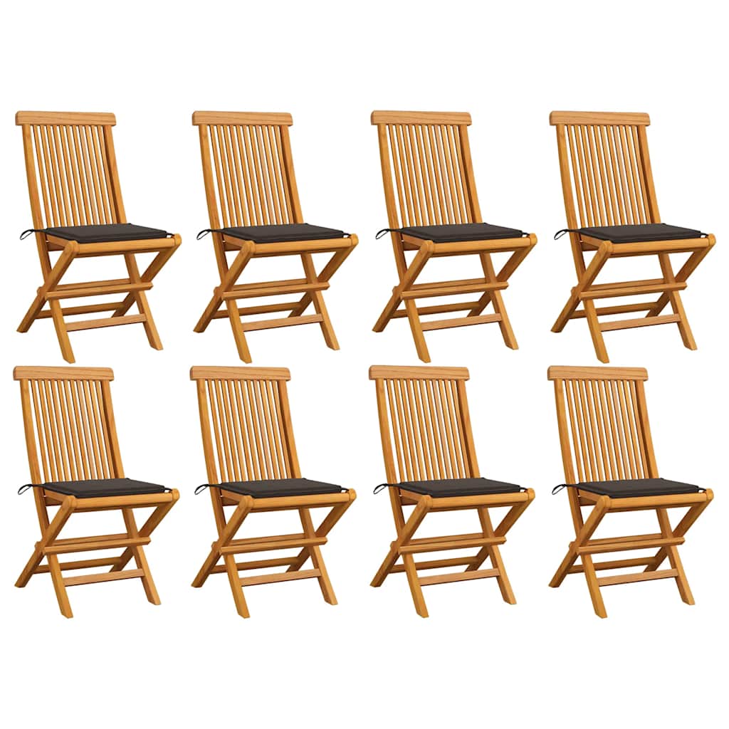 vidaXL Καρέκλες Κήπου 8 τεμ. από Μασίφ Ξύλο Teak με Taupe Μαξιλάρια