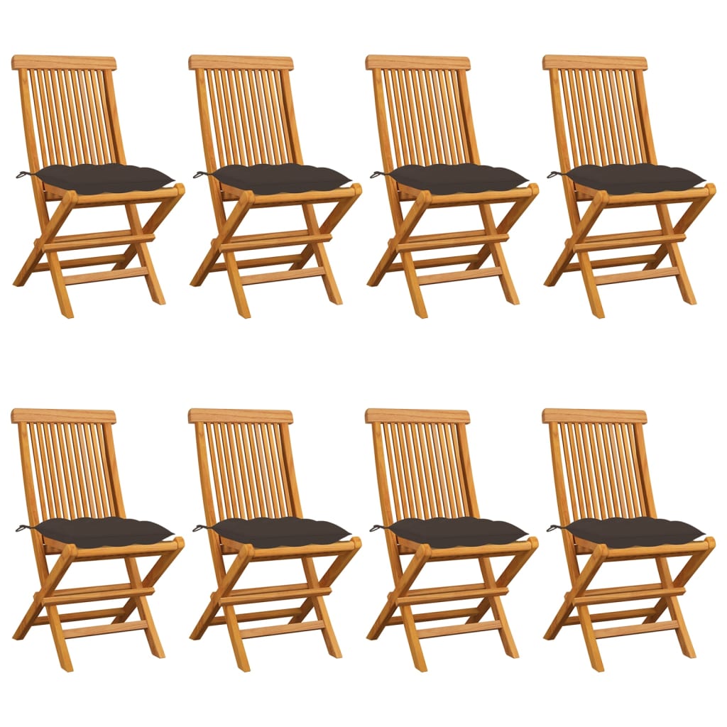 vidaXL Καρέκλες Κήπου 8 τεμ. από Μασίφ Ξύλο Teak με Taupe Μαξιλάρια