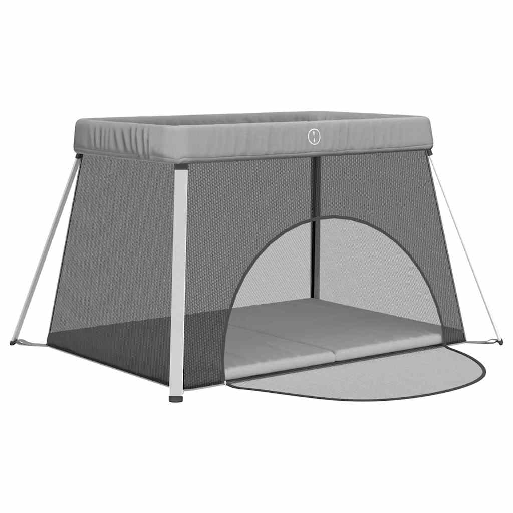 vidaXL Παρκοκρέβατο Βρεφικό με Στρώμα Ανοιχτό Γκρι από Λινό Ύφασμα