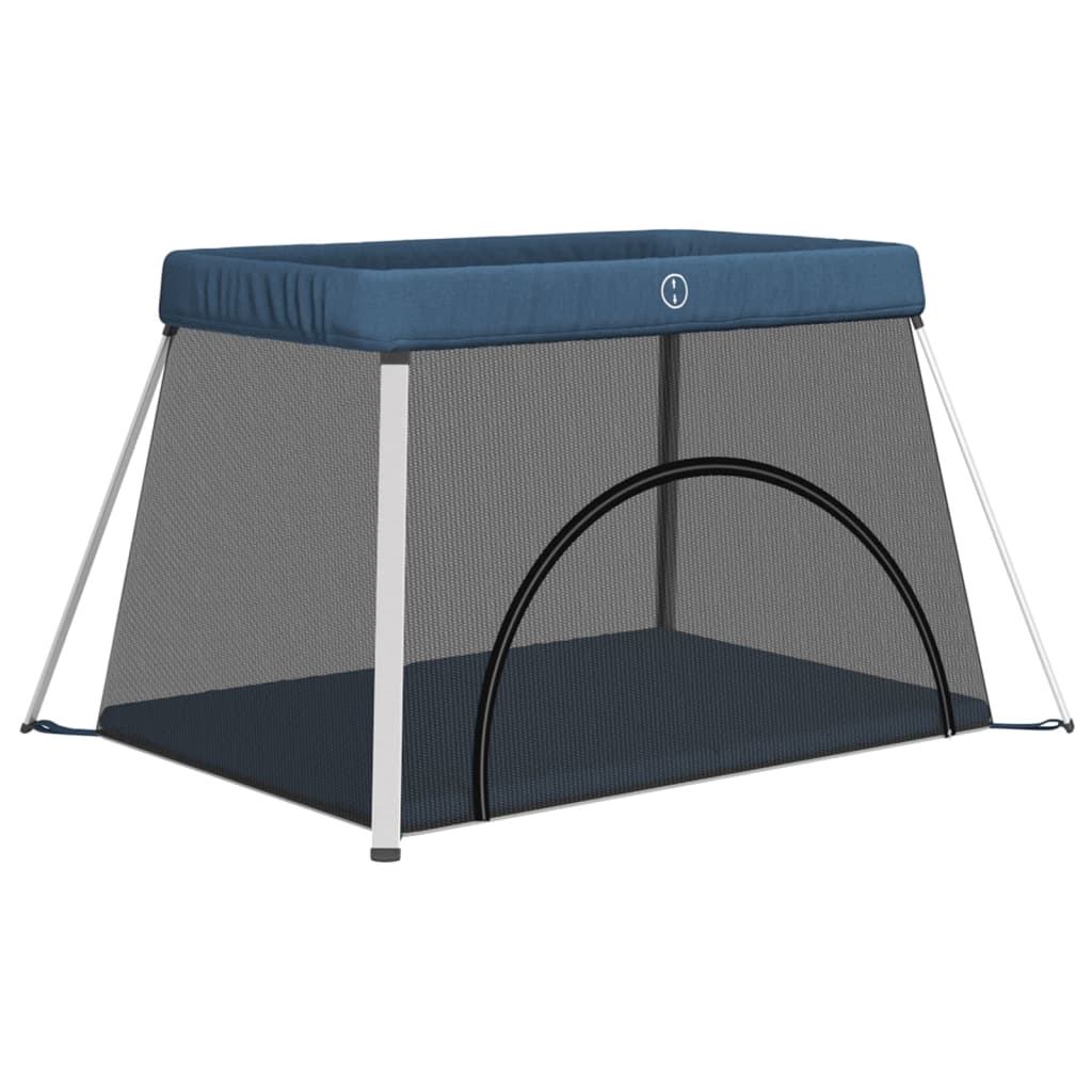 vidaXL Παρκοκρέβατο Βρεφικό Ναυτικό Μπλε από Λινό Ύφασμα με Στρώμα