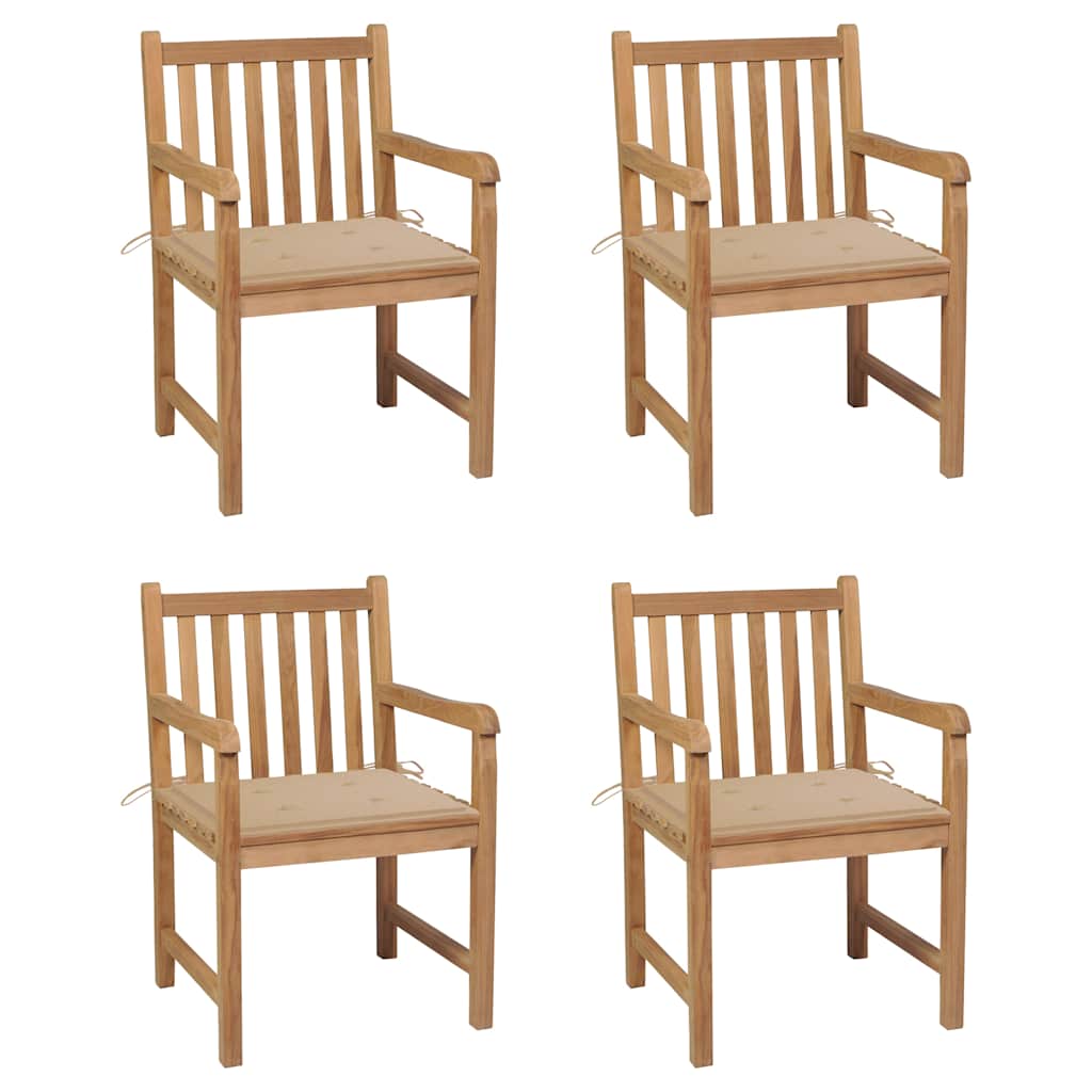 vidaXL Καρέκλες Κήπου 4 Τεμαχίων από Μασίφ Ξύλο Teak με Μπεζ Μαξιλάρια