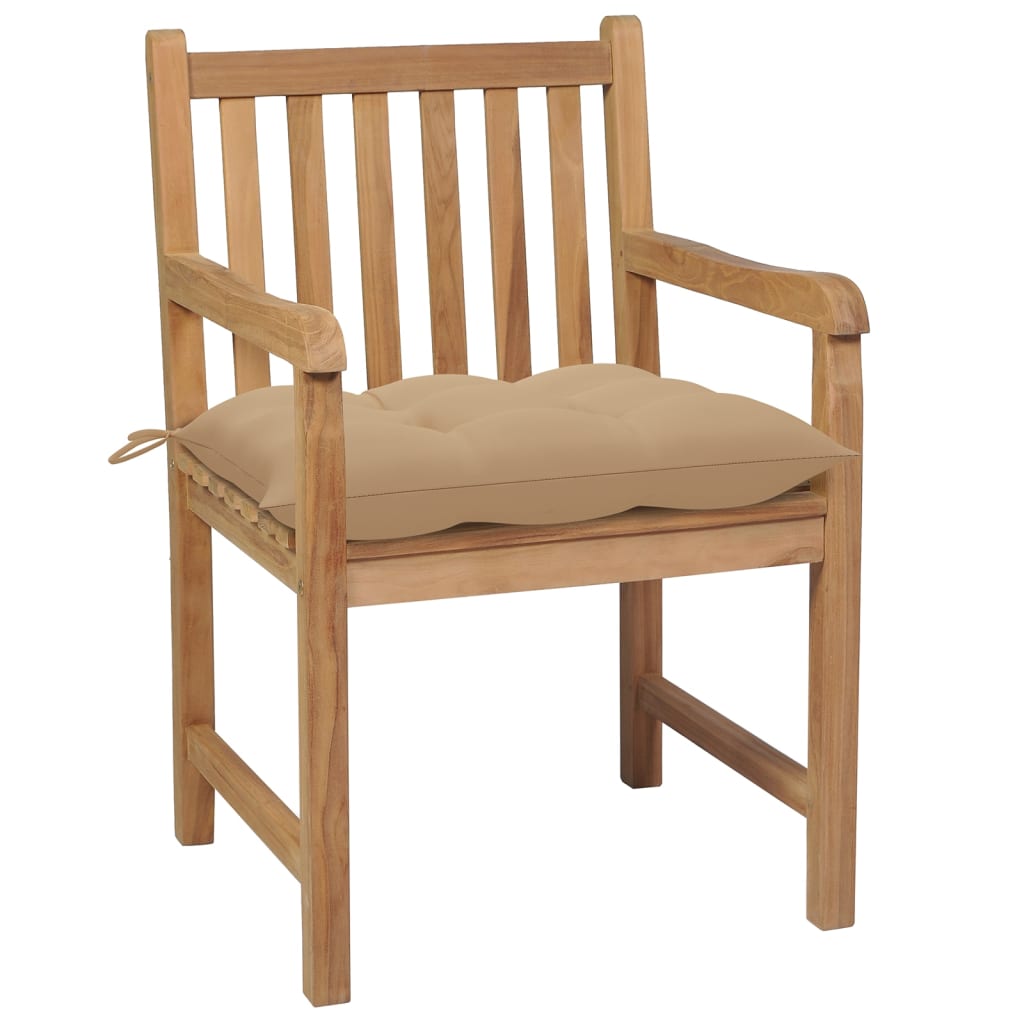 vidaXL Καρέκλες Κήπου 4 Τεμαχίων από Μασίφ Ξύλο Teak με Μπεζ Μαξιλάρια