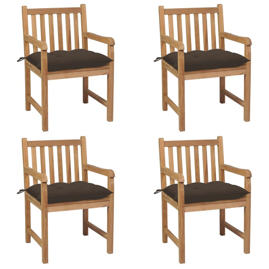 vidaXL Καρέκλες Κήπου 4 τεμ. από Μασίφ Ξύλο Teak με Taupe Μαξιλάρια