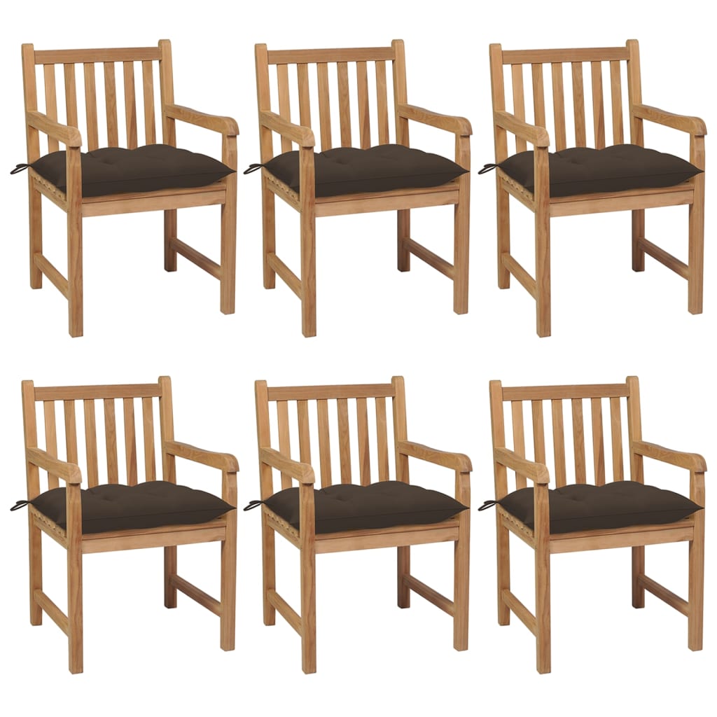 vidaXL Καρέκλες Κήπου 6 τεμ. από Μασίφ Ξύλο Teak με Taupe Μαξιλάρια