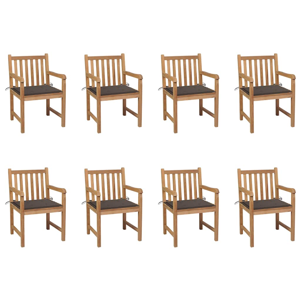 vidaXL Καρέκλες Κήπου 8 Τεμαχίων Μασίφ Ξύλο Teak με Taupe Μαξιλάρια