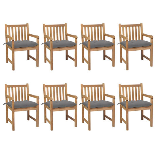 vidaXL Καρέκλες Κήπου 8 Τεμαχίων από Μασίφ Ξύλο Teak με Γκρι Μαξιλάρια