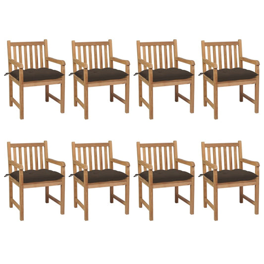 vidaXL Καρέκλες Κήπου 8 Τεμαχίων Μασίφ Ξύλο Teak με Taupe Μαξιλάρια