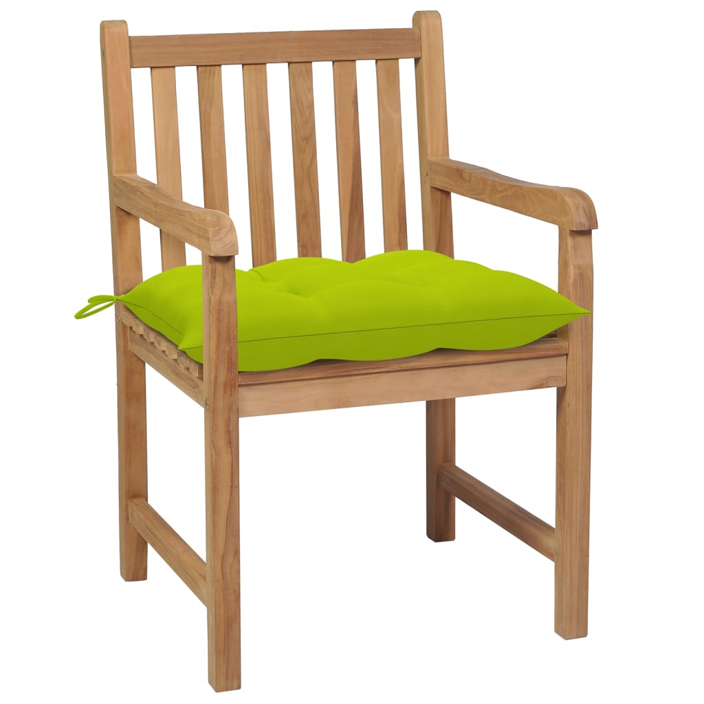 vidaXL Καρέκλες Κήπου 8 τεμ. Μασίφ Ξύλο Teak με Φωτ. Πράσινα Μαξιλάρια